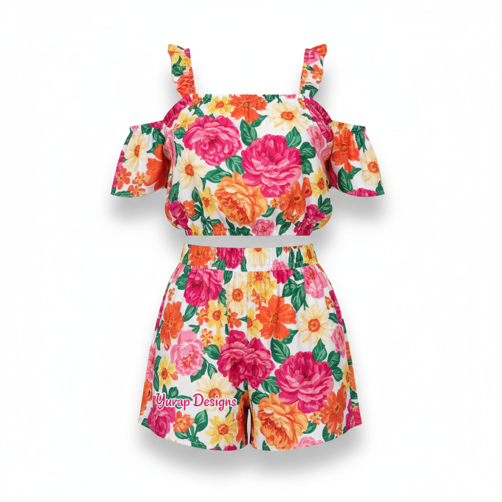 Floral Paradise vibrant spring short set front view