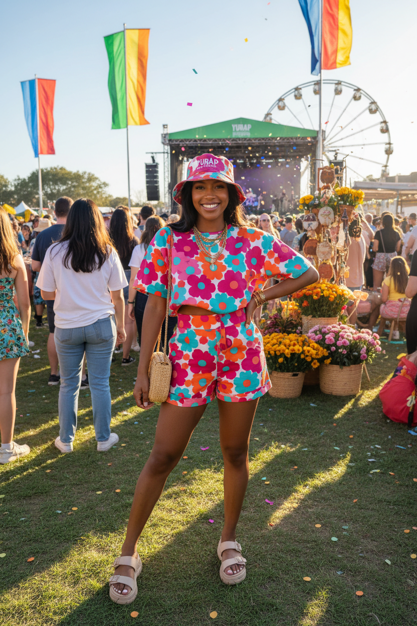 Woman wearing complete Spring Festival Bundle at festival