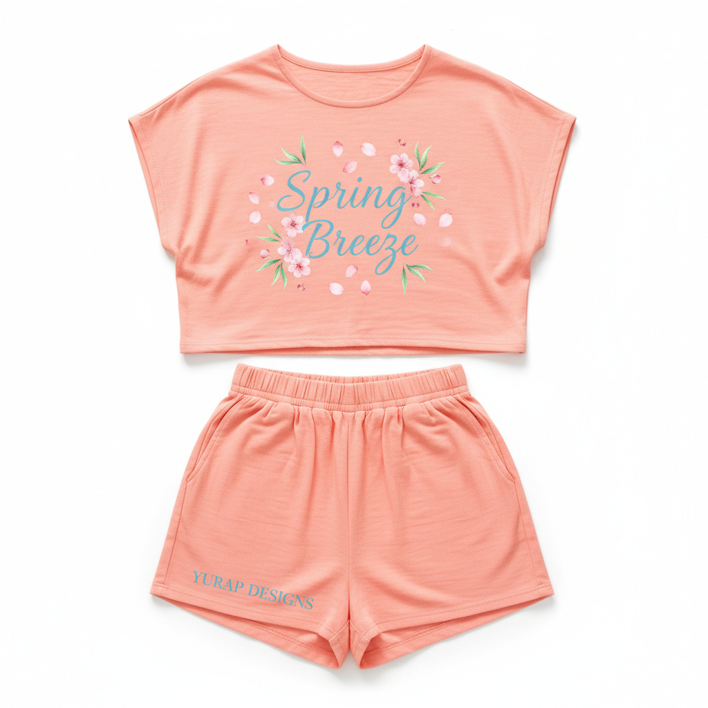 Spring Breeze pastel coral short set front view