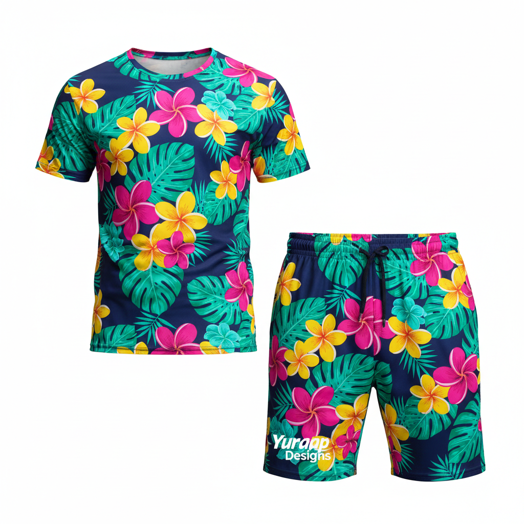 Paradise Nights vibrant floral men's short set front view