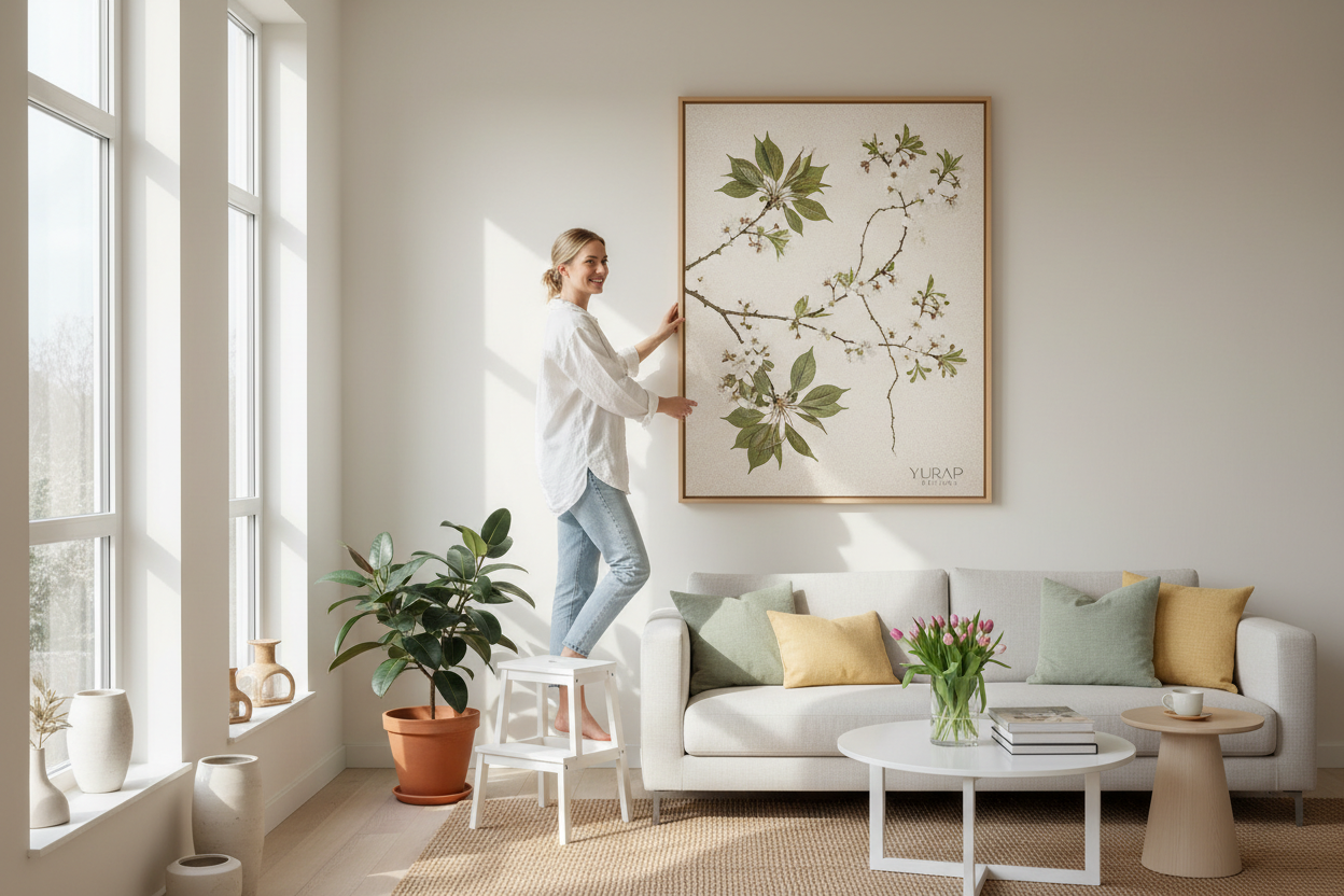 Woman hanging spring wall art print